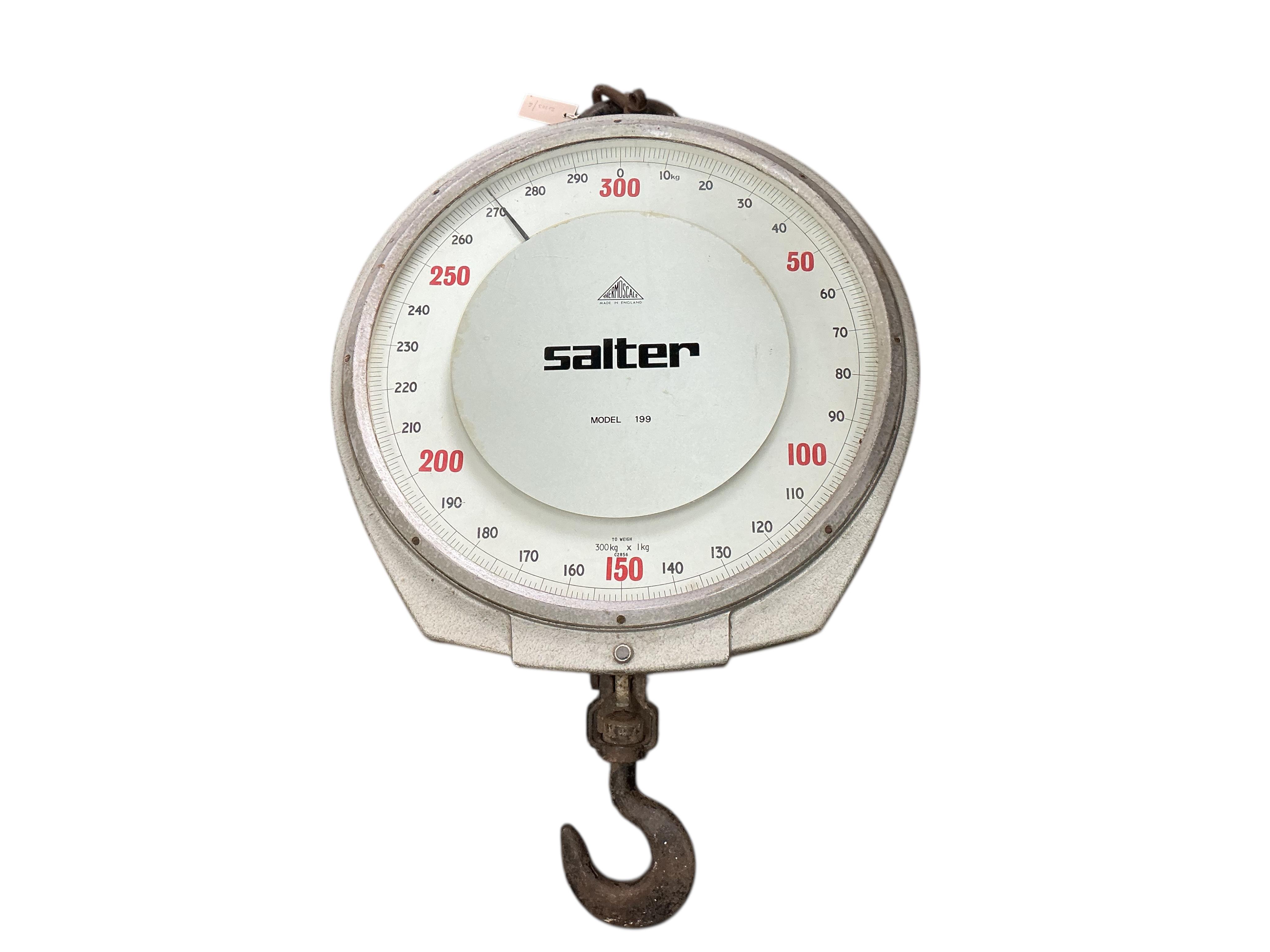 A large vintage model 199 salter mechanical scale 1-300kg, diameter 58cm